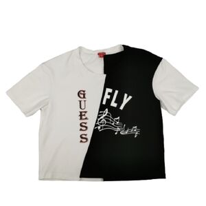 Guess Rae Logo Split Graphic Crop Tee